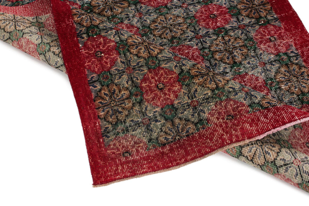 4x7 Red and Multicolor Turkish Overdyed Rug