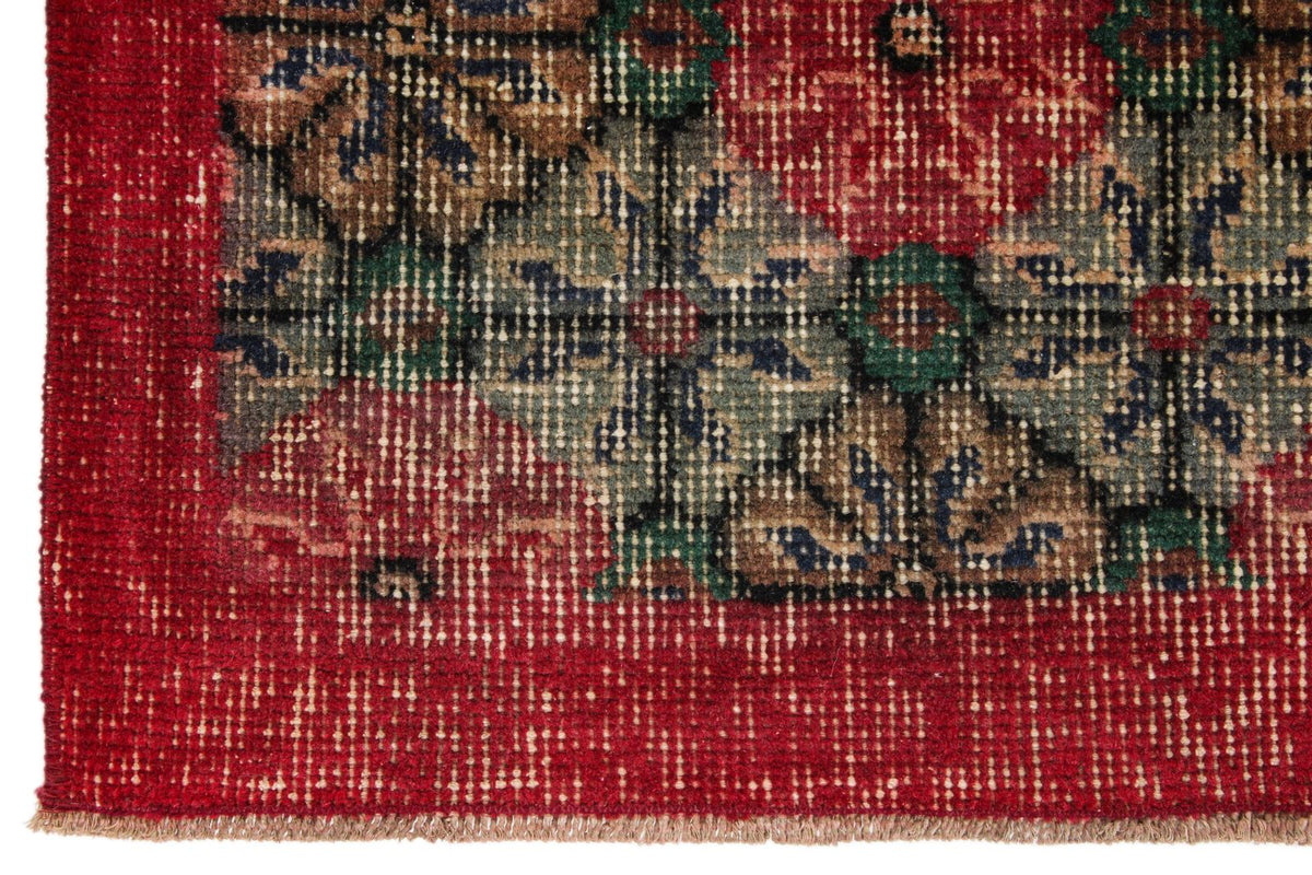4x7 Red and Multicolor Turkish Overdyed Rug