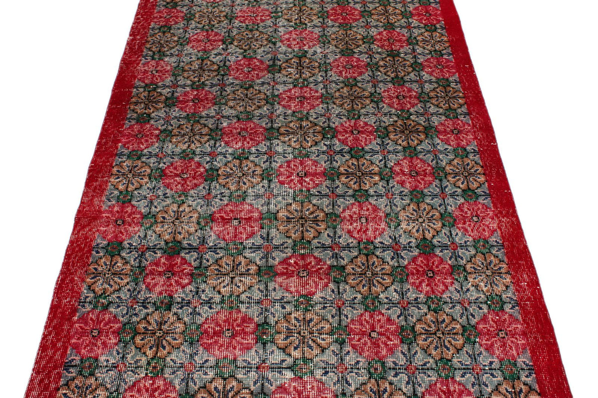 4x7 Red and Multicolor Turkish Overdyed Rug