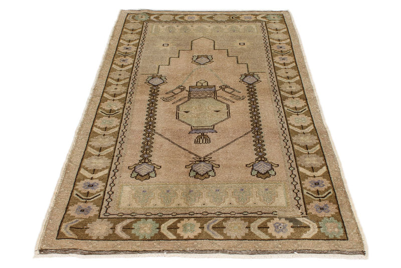 4x7 Brown and Brown Anatolian Turkish Tribal Rug