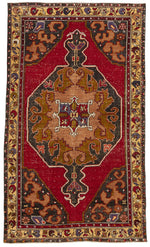 4x7 Red and Multicolor Anatolian Turkish Tribal Rug