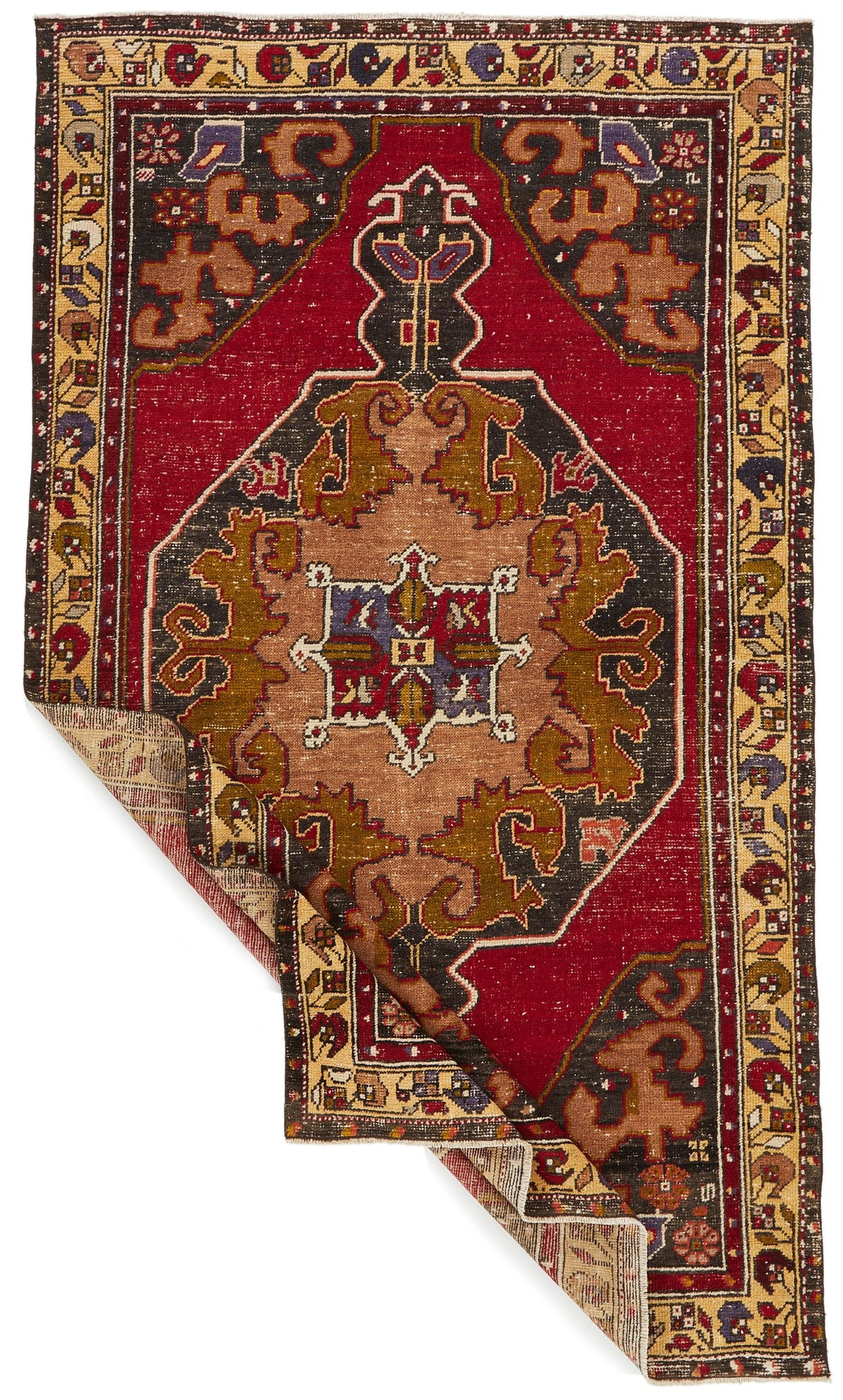 4x7 Red and Multicolor Anatolian Turkish Tribal Rug