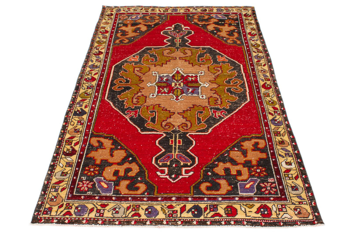 4x7 Red and Multicolor Anatolian Turkish Tribal Rug