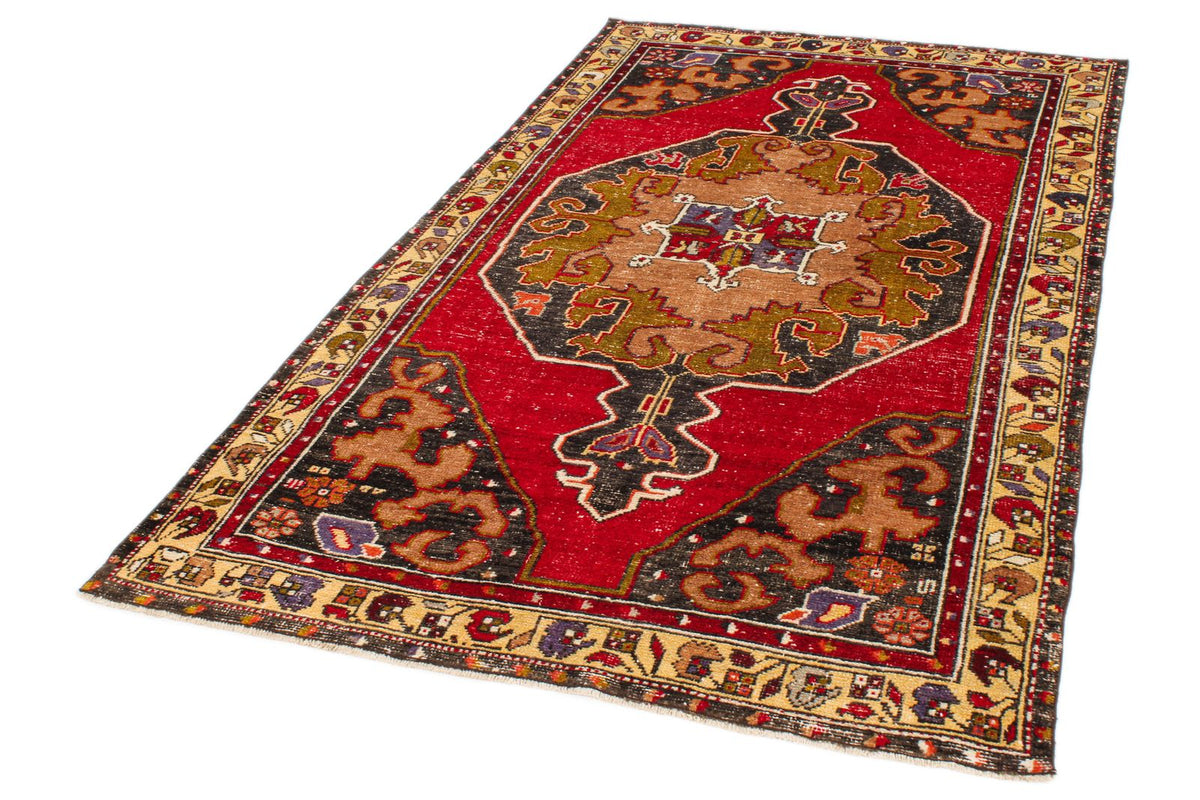 4x7 Red and Multicolor Anatolian Turkish Tribal Rug