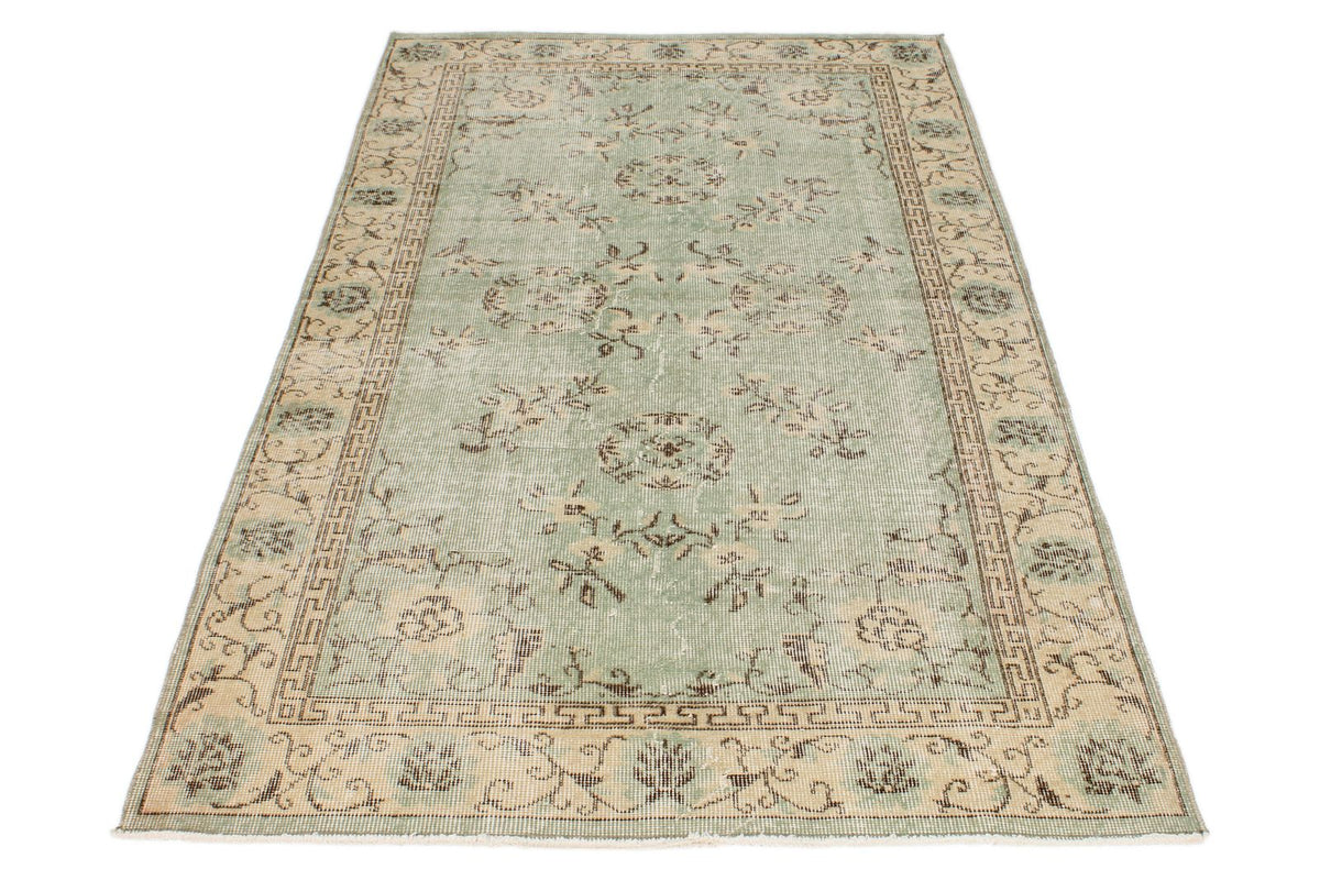 4x7 Green and Ivory Modern Contemporary Rug
