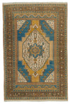 4x6 Brown and Multicolor Anatolian Turkish Tribal Rug