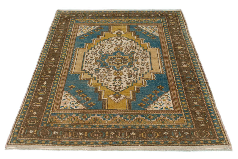 4x6 Brown and Multicolor Anatolian Turkish Tribal Rug