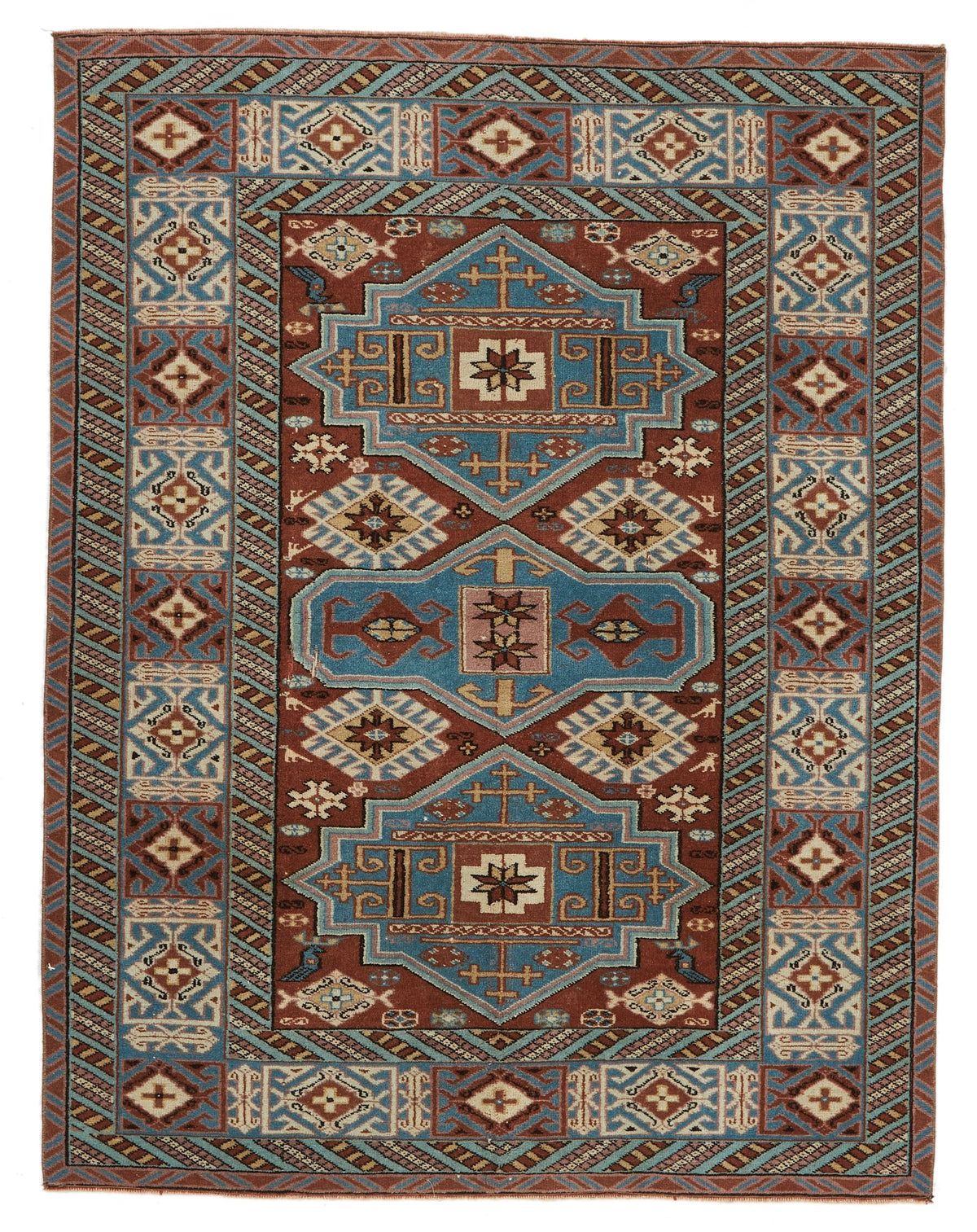 4x6 Burgundy and Multicolor Anatolian Turkish Tribal Rug
