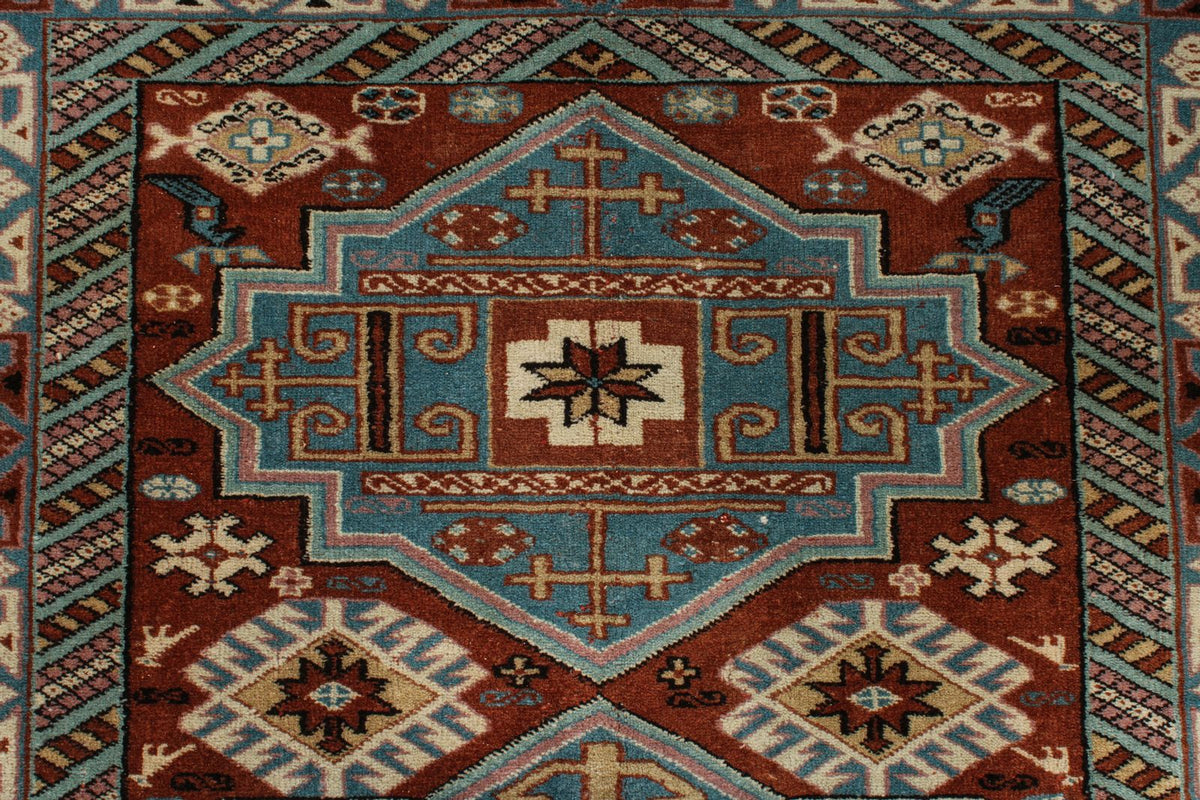 4x6 Burgundy and Multicolor Anatolian Turkish Tribal Rug