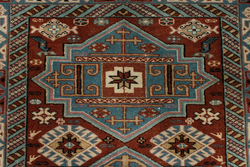 4x6 Burgundy and Multicolor Anatolian Turkish Tribal Rug