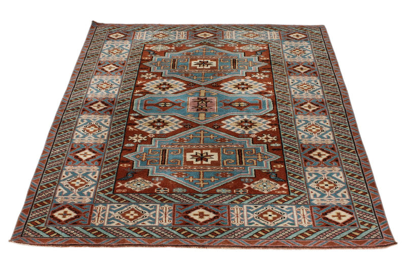 4x6 Burgundy and Multicolor Anatolian Turkish Tribal Rug