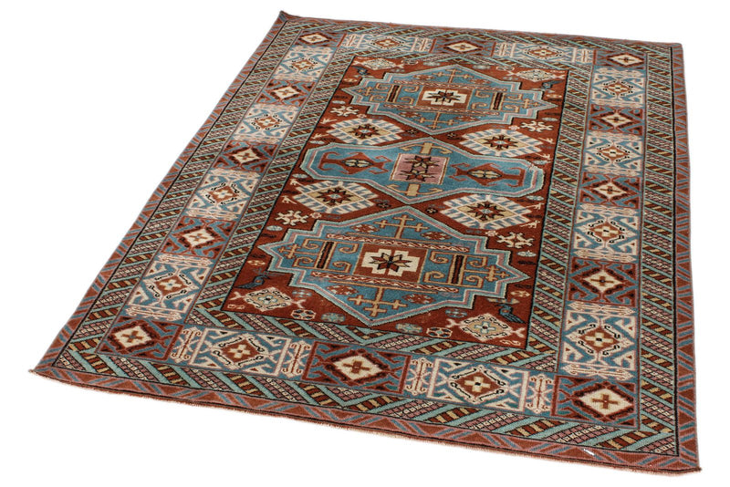 4x6 Burgundy and Multicolor Anatolian Turkish Tribal Rug