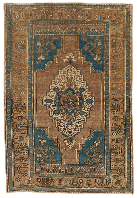 4x6 Brown and Light Brown Anatolian Turkish Tribal Rug