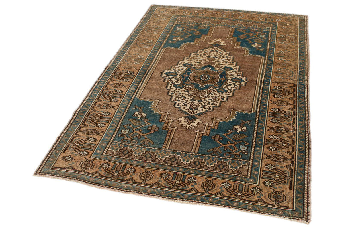 4x6 Brown and Light Brown Anatolian Turkish Tribal Rug