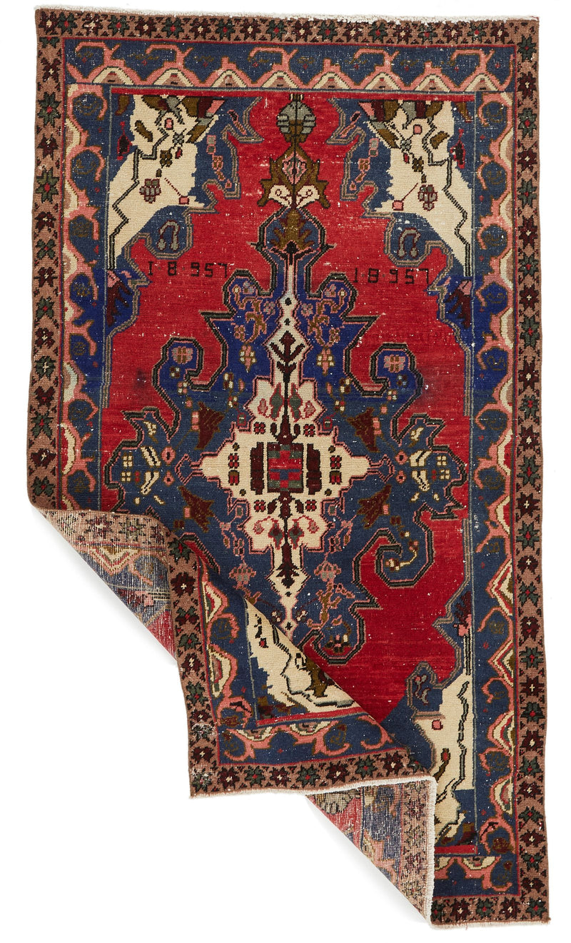 4x6 Red and Multicolor Anatolian Turkish Tribal Rug