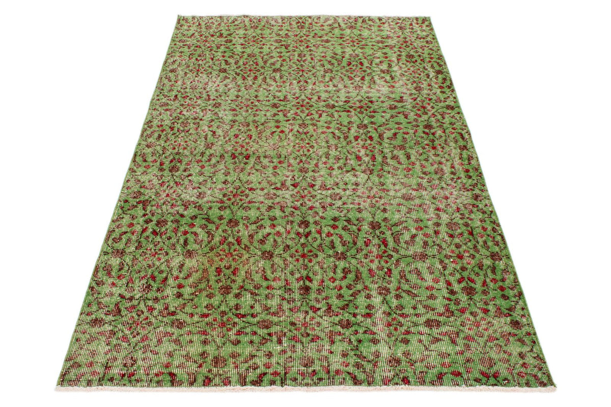 4x7 Green and Multicolor Anatolian Turkish Tribal Rug