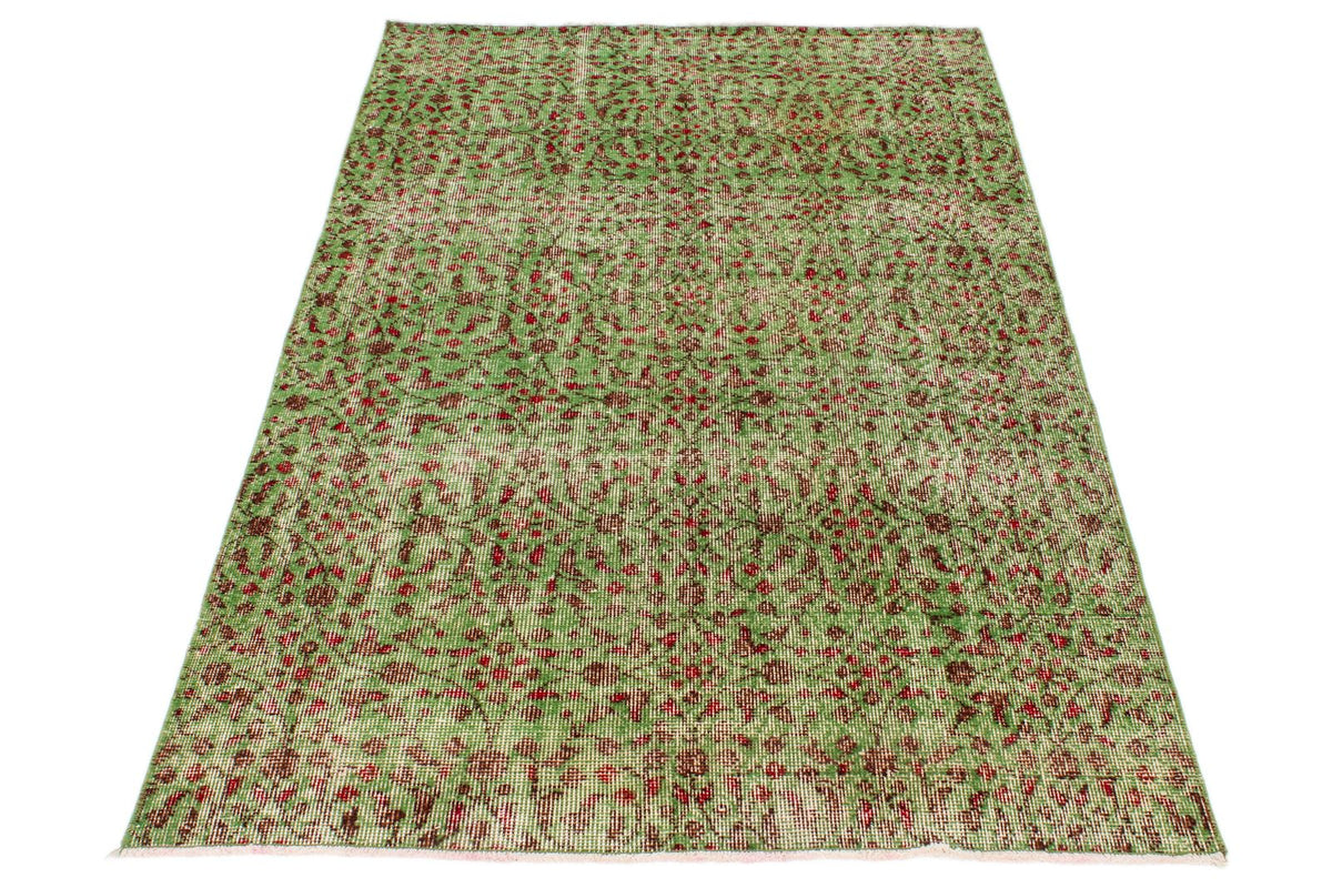4x7 Green and Multicolor Anatolian Turkish Tribal Rug