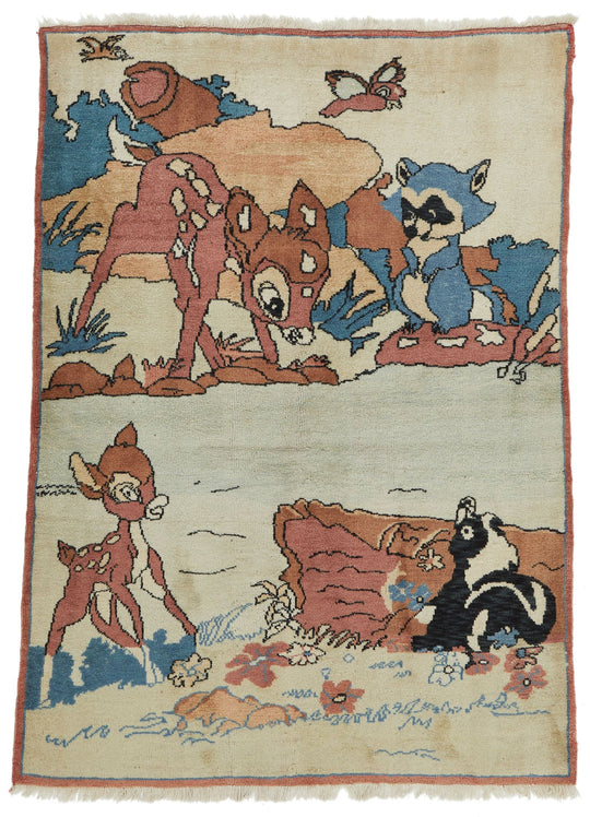 4x6 Ivory and Multicolor Modern Contemporary Rug