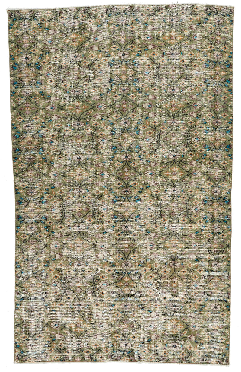 5x8 Green and Multicolor Turkish Anatolian Rug