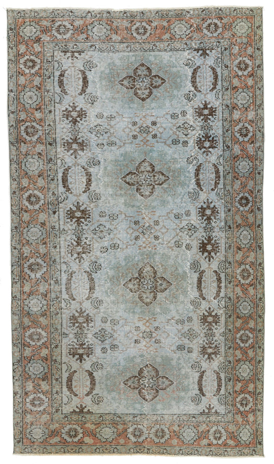 5x8 Light Blue and Multicolor Turkish Overdyed Rug