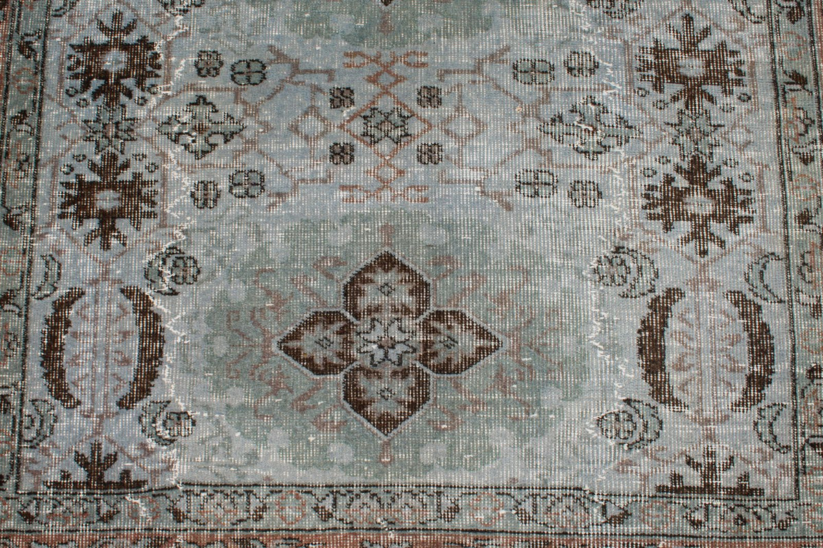5x8 Light Blue and Multicolor Turkish Overdyed Rug