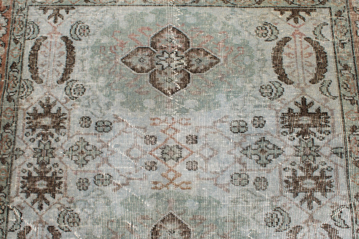 5x8 Light Blue and Multicolor Turkish Overdyed Rug