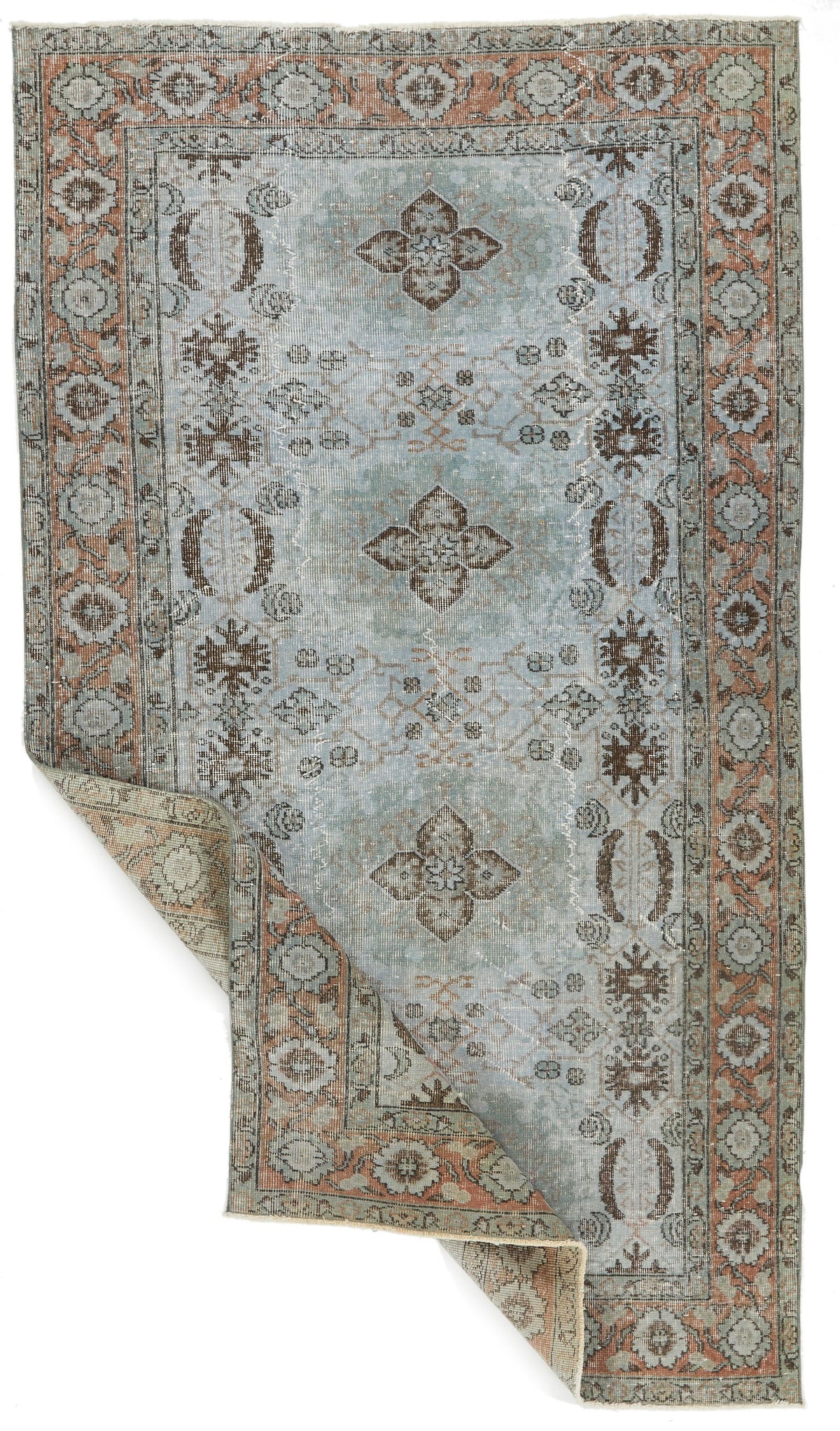 5x8 Light Blue and Multicolor Turkish Overdyed Rug