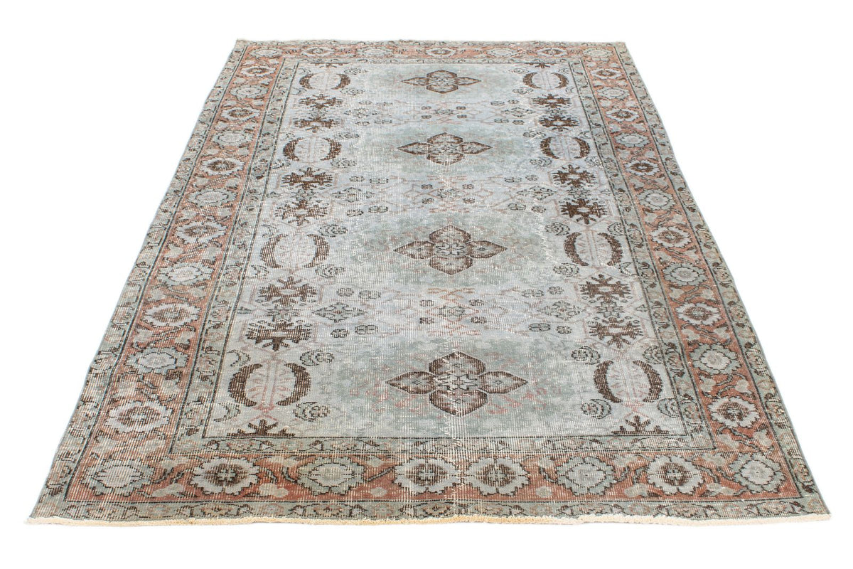 5x8 Light Blue and Multicolor Turkish Overdyed Rug