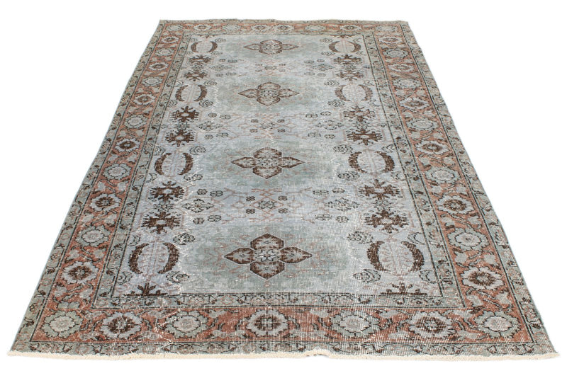 5x8 Light Blue and Multicolor Turkish Overdyed Rug