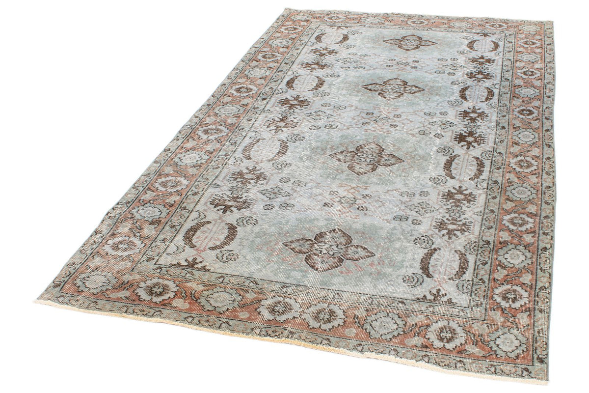 5x8 Light Blue and Multicolor Turkish Overdyed Rug