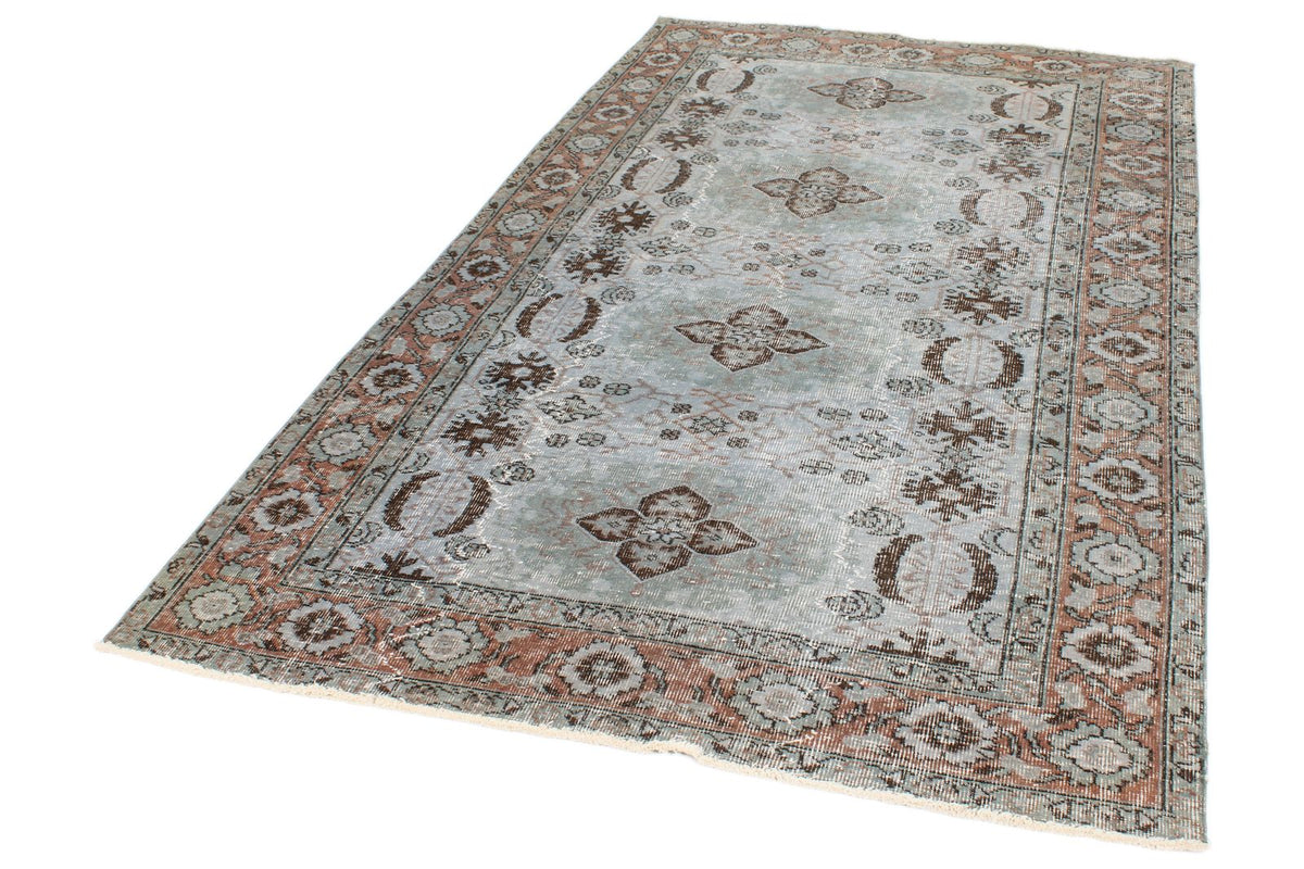 5x8 Light Blue and Multicolor Turkish Overdyed Rug