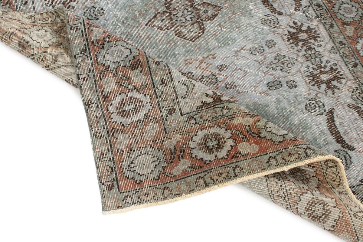 5x8 Light Blue and Multicolor Turkish Overdyed Rug