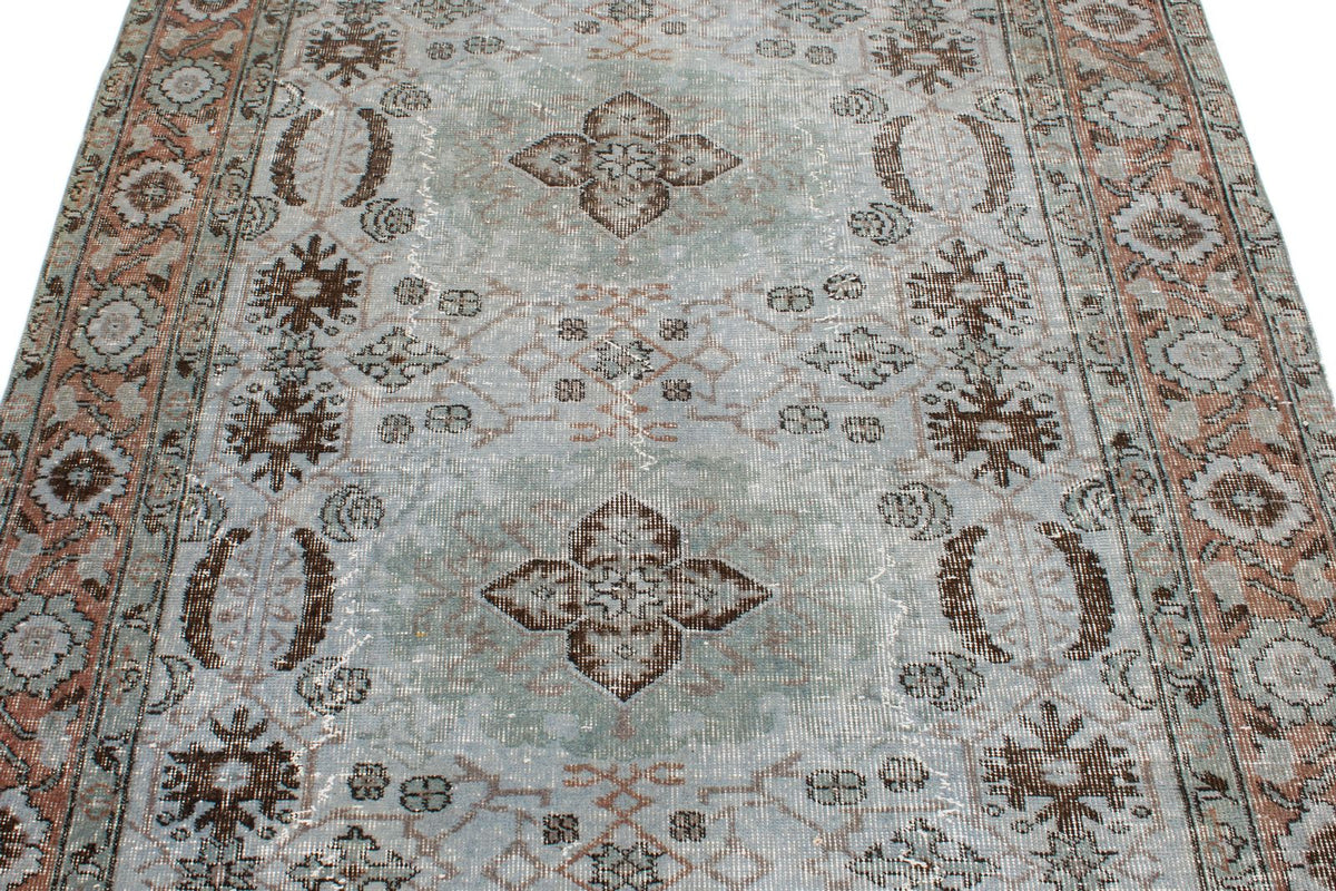 5x8 Light Blue and Multicolor Turkish Overdyed Rug