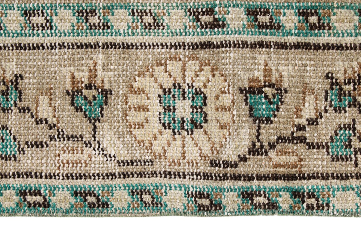 6x9 Ivory and Green Turkish Overdyed Rug