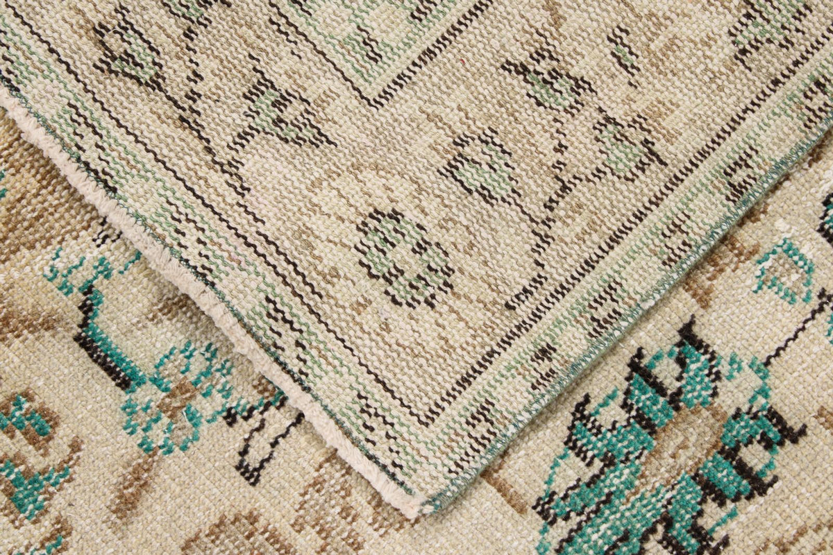 6x9 Ivory and Green Turkish Overdyed Rug