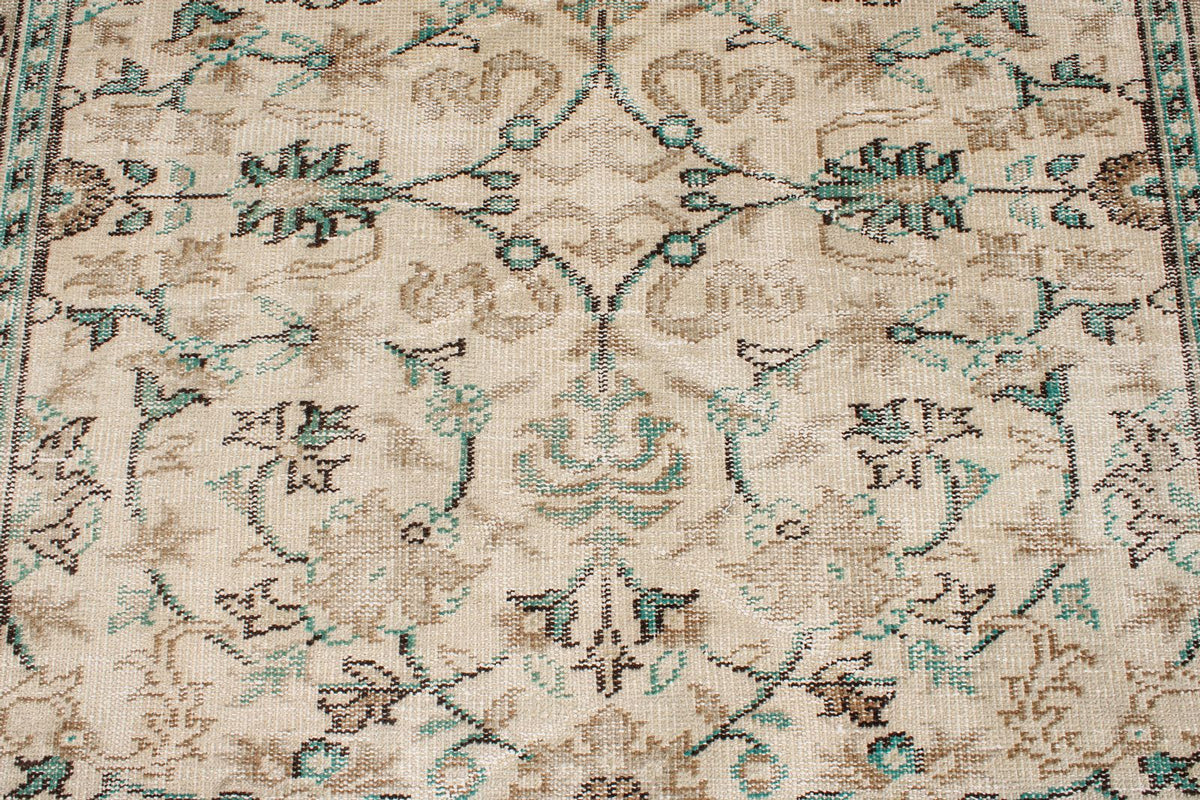 6x9 Ivory and Green Turkish Overdyed Rug