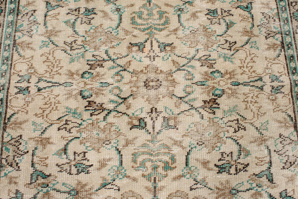 6x9 Ivory and Green Turkish Overdyed Rug