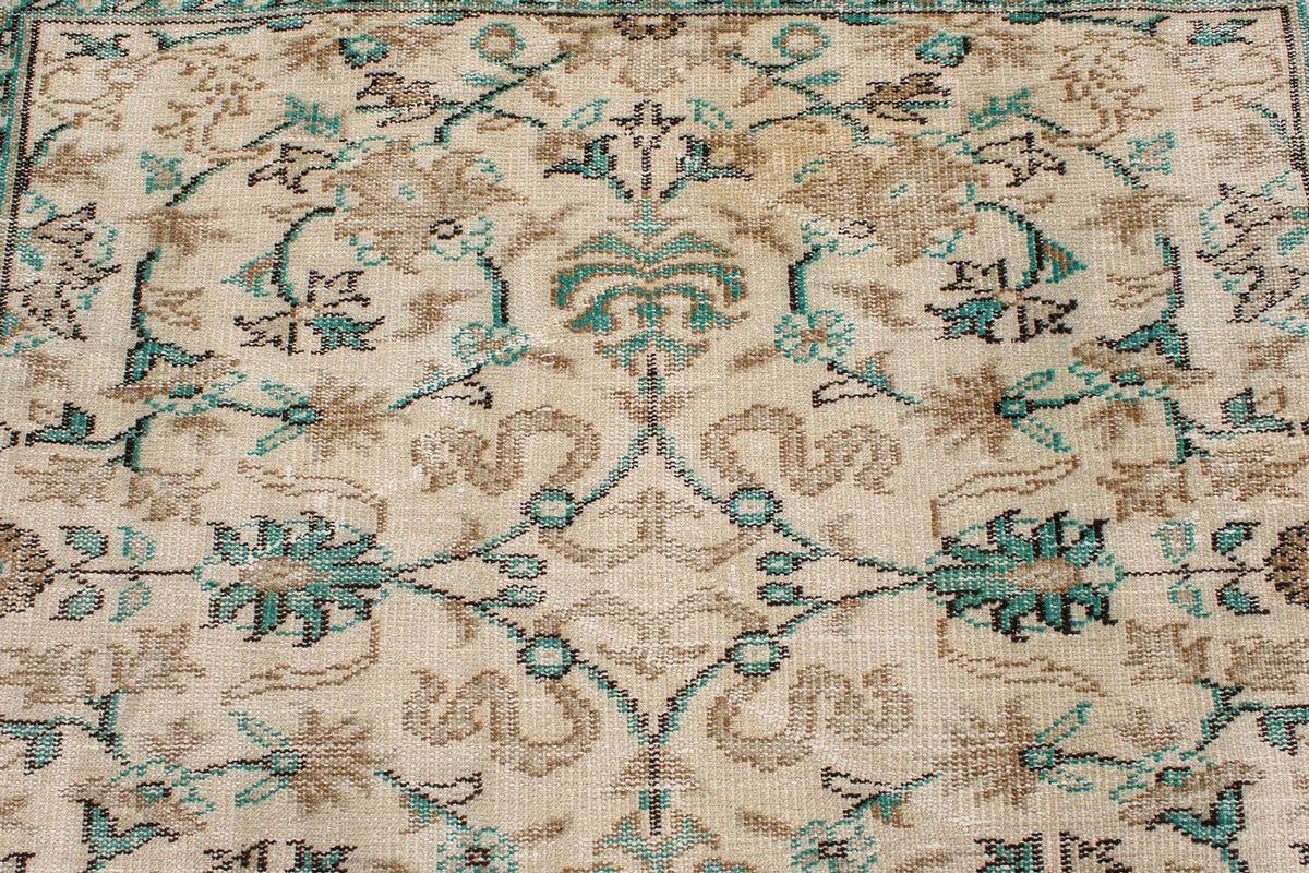 6x9 Ivory and Green Turkish Overdyed Rug
