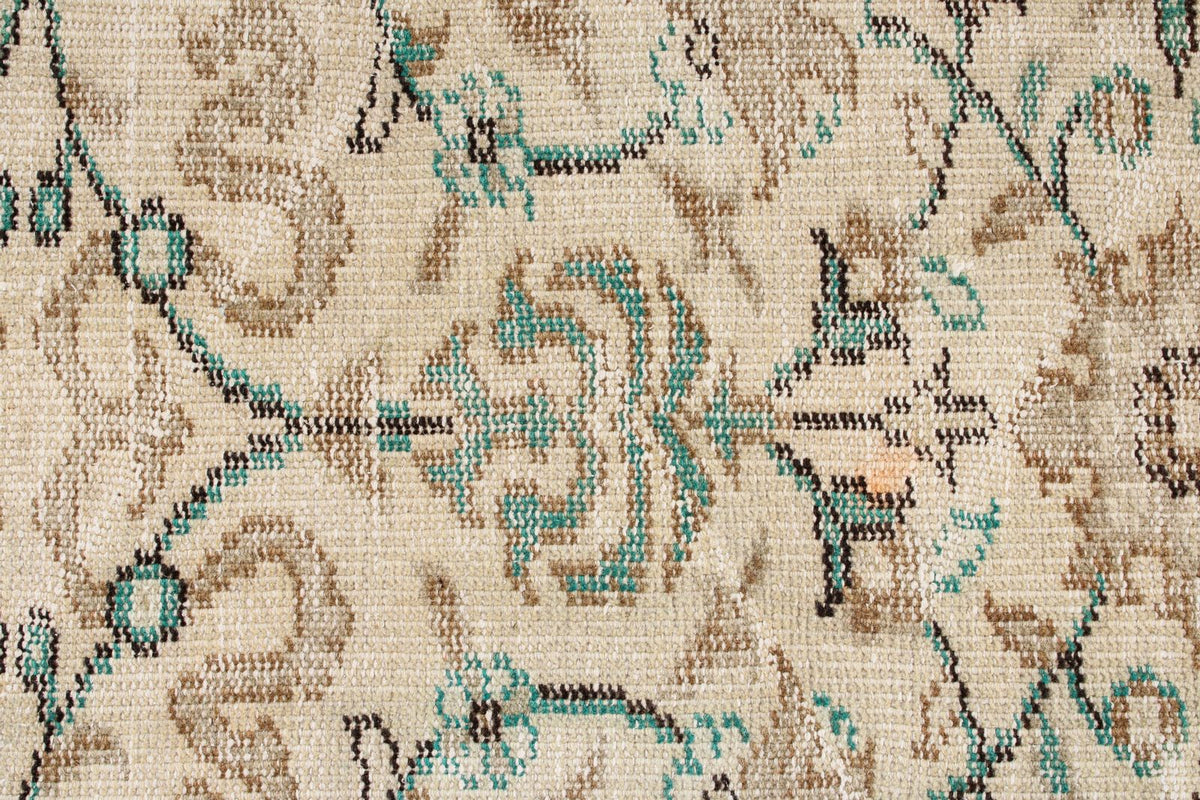 6x9 Ivory and Green Turkish Overdyed Rug