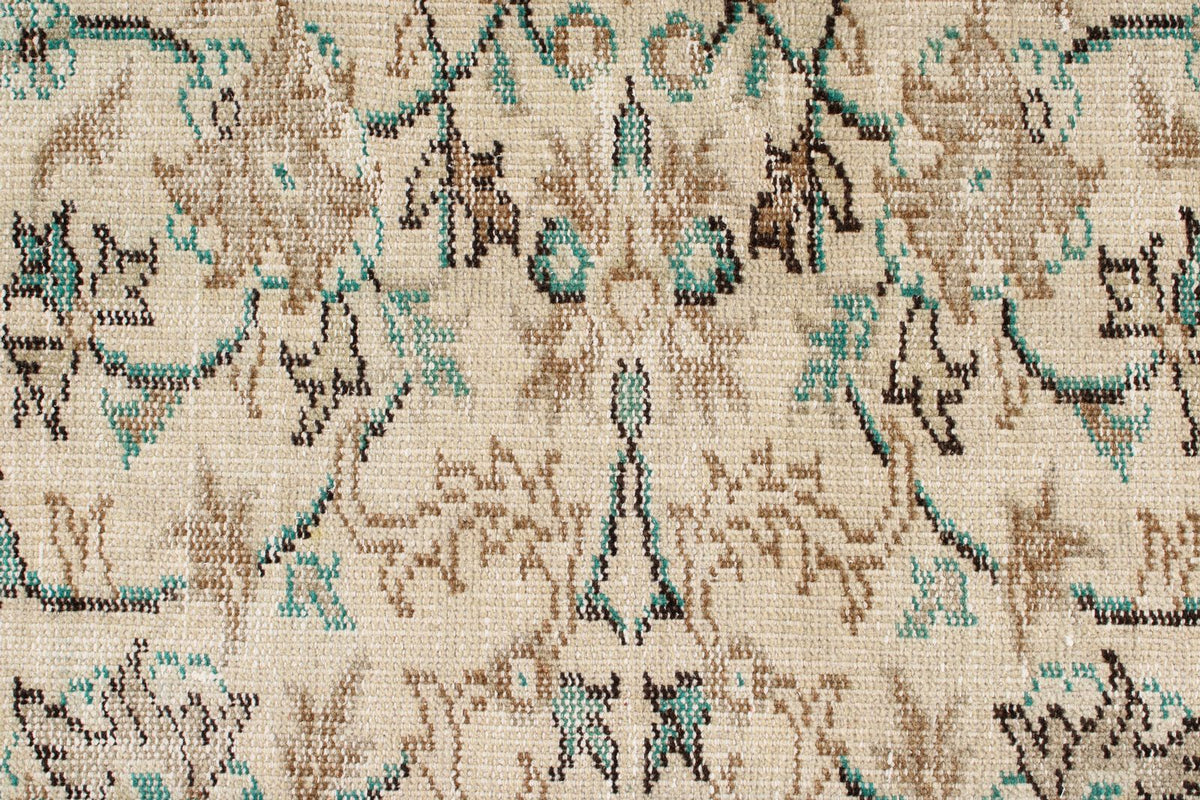 6x9 Ivory and Green Turkish Overdyed Rug