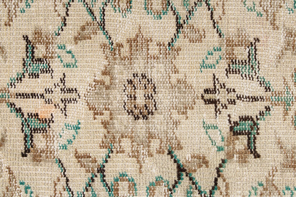 6x9 Ivory and Green Turkish Overdyed Rug
