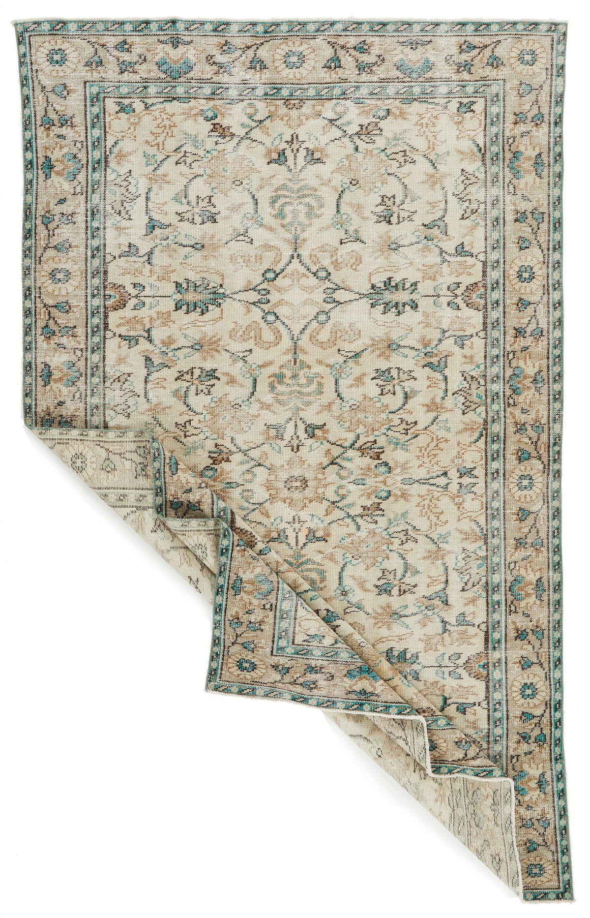 6x9 Ivory and Green Turkish Overdyed Rug