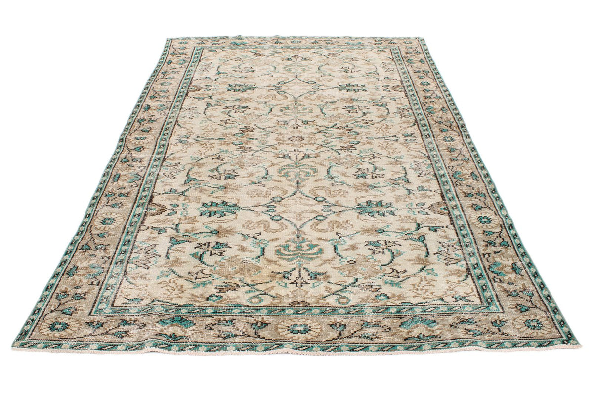 6x9 Ivory and Green Turkish Overdyed Rug