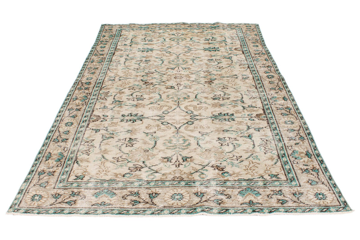6x9 Ivory and Green Turkish Overdyed Rug