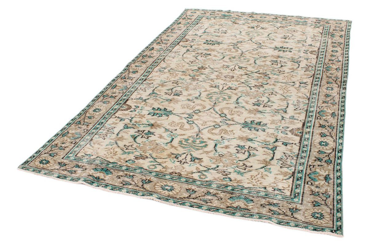 6x9 Ivory and Green Turkish Overdyed Rug