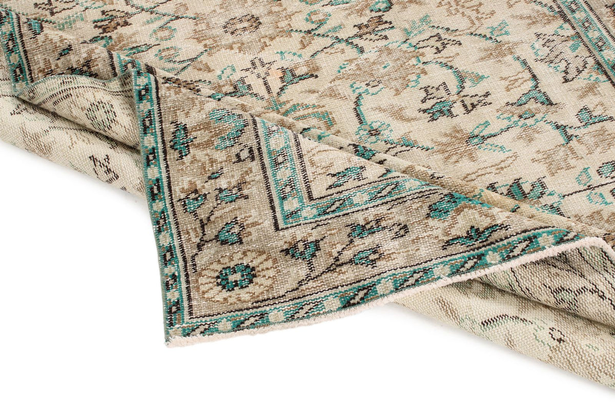 6x9 Ivory and Green Turkish Overdyed Rug