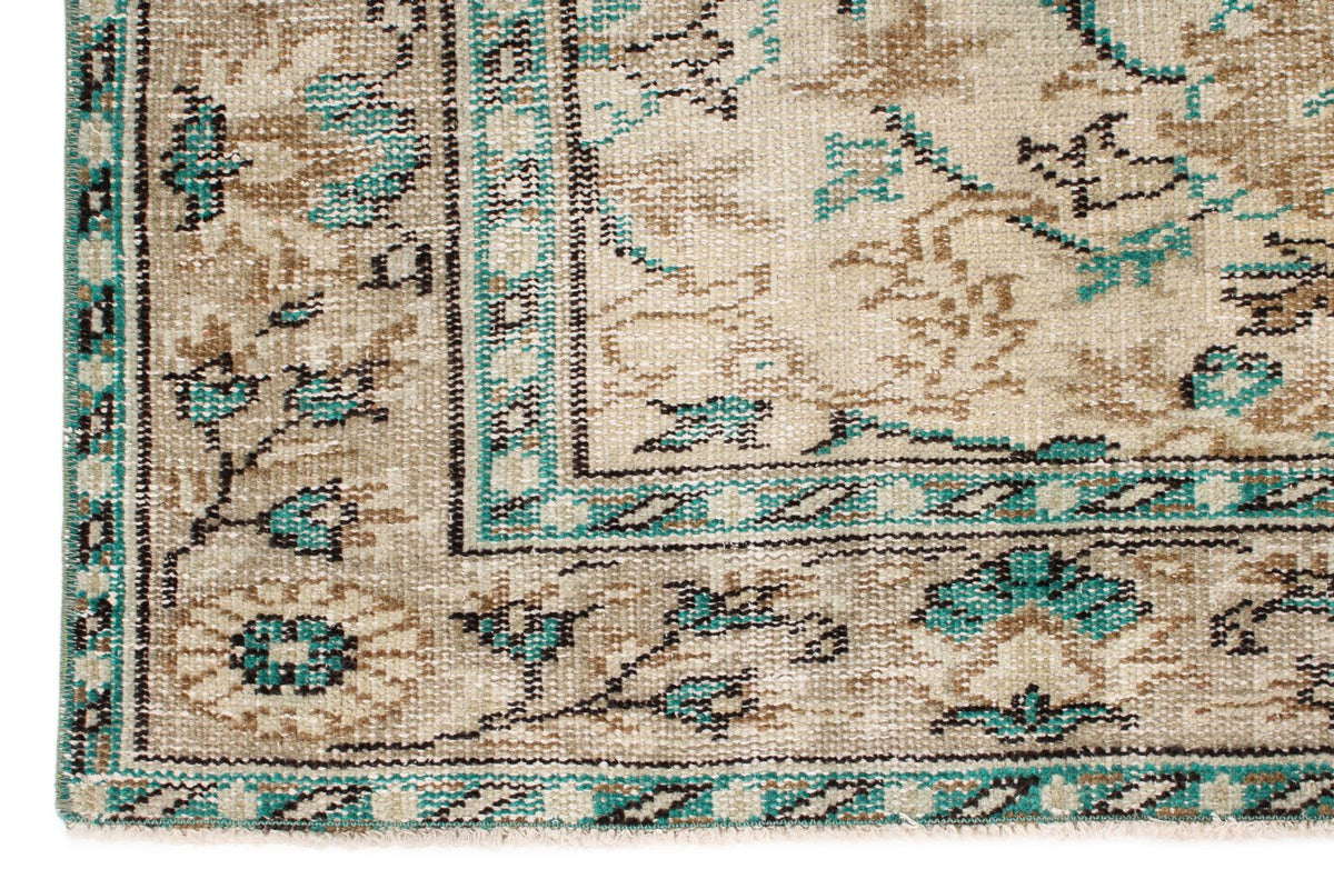 6x9 Ivory and Green Turkish Overdyed Rug