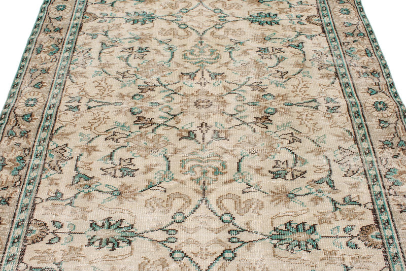 6x9 Ivory and Green Turkish Overdyed Rug