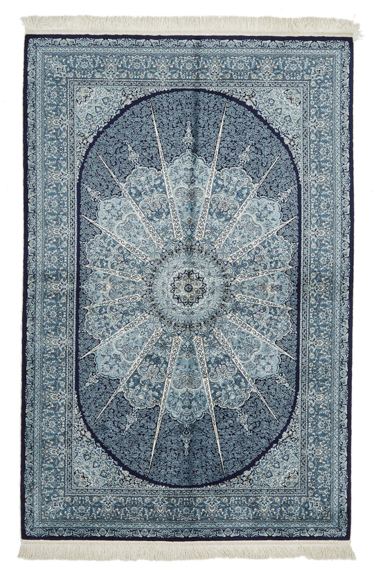 4x6 Navy and Ivory Turkish Antep Rug