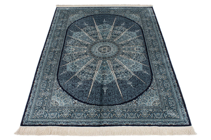 4x6 Navy and Ivory Turkish Antep Rug